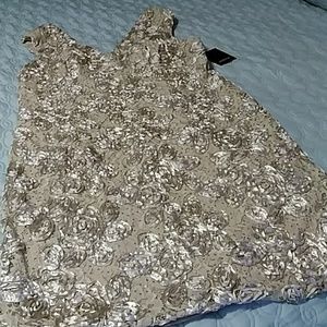 Marina Cocktail Dress in Champaign with Ribbons, Lace and Sequins